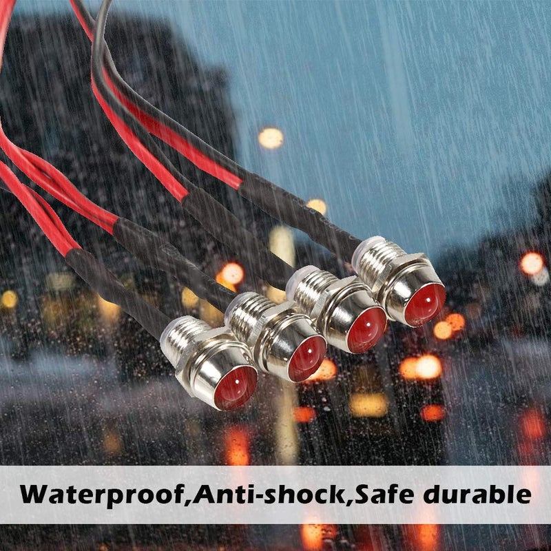 Keenso 4 Pcs 12V LED Pilot Light, 8mm Indicator Lamp Car Van Boat Indicator Light Pilot Dash Bulbs Directional Lamp(Red) - Image 3